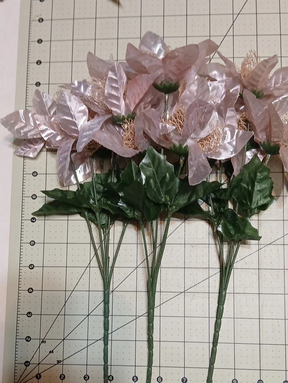 Champaign Pink Gold Artificial Poinsetta Floral Bouquets - Set Of 3